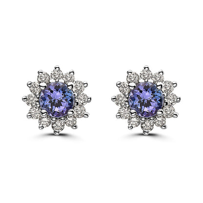 1 1/2 cts Blue Tanzanite and Diamond Earrings in 14K White Gold by Birthstone - BirthStone.com