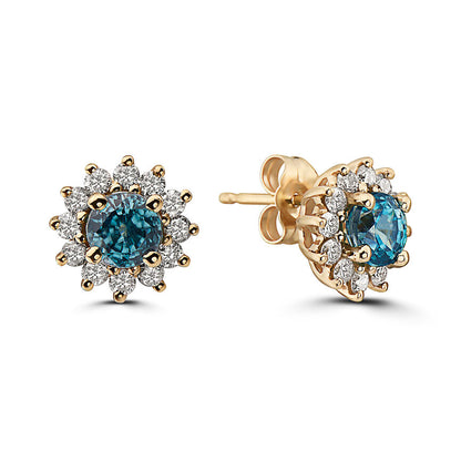 2 1/8 cts Aqua Zircon and Diamond Earrings in 14K Yellow Gold by Birthstone - BirthStone.com