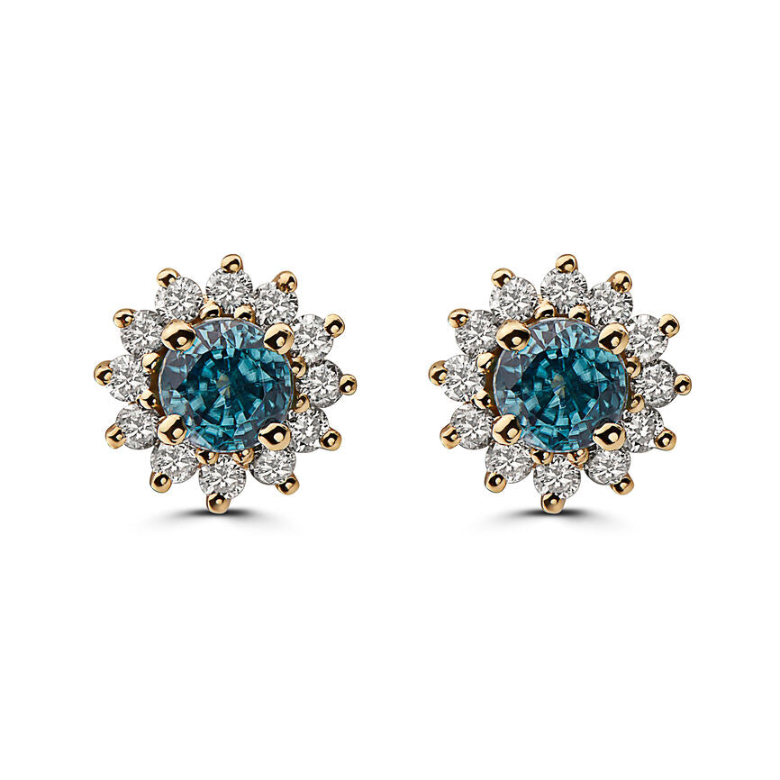 2 1/8 cts Aqua Zircon and Diamond Earrings in 14K Yellow Gold by Birthstone - BirthStone.com