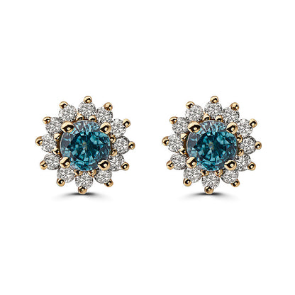 2 1/8 cts Aqua Zircon and Diamond Earrings in 14K Yellow Gold by Birthstone - BirthStone.com