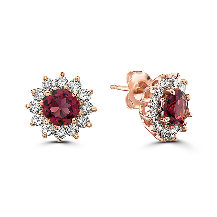 2 1/4 cts Red Rhodolite Garnet and Diamond Earrings in 14K Rose Gold by Birthstone - BirthStone.com