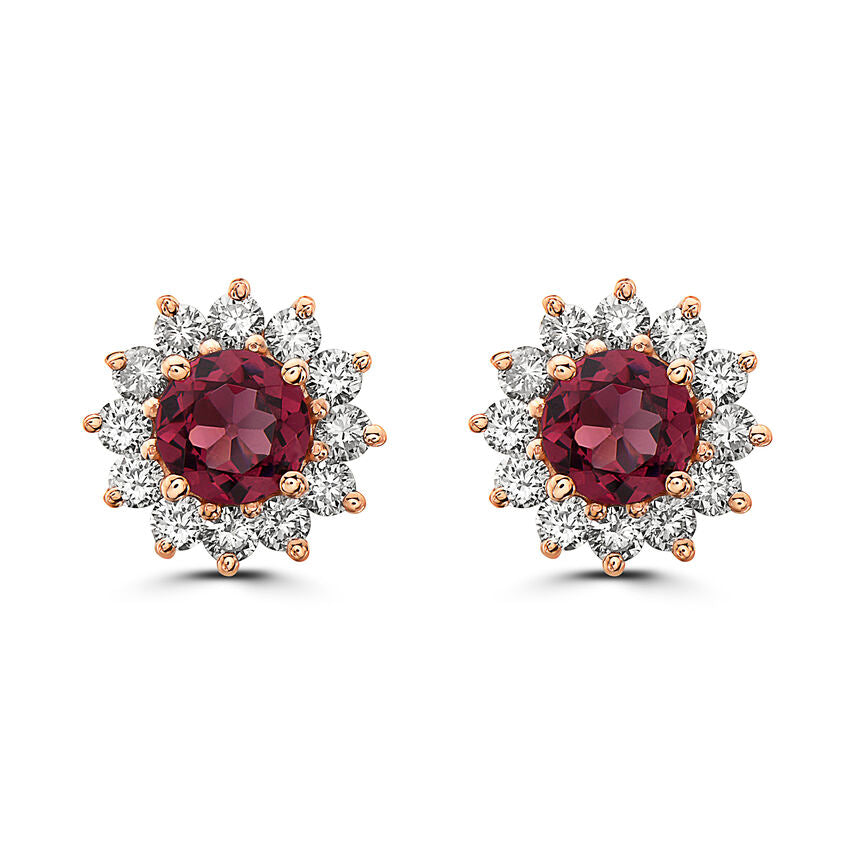 2 1/4 cts Red Rhodolite Garnet and Diamond Earrings in 14K Rose Gold by Birthstone - BirthStone.com