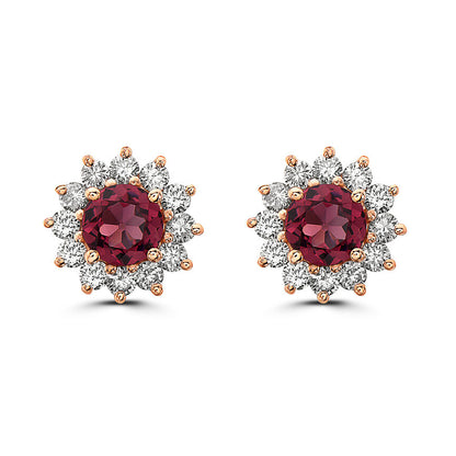 2 1/4 cts Red Rhodolite Garnet and Diamond Earrings in 14K Rose Gold by Birthstone - BirthStone.com