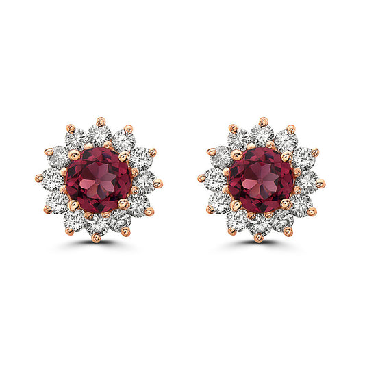 2 1/4 cts Red Rhodolite Garnet and Diamond Earrings in 14K Rose Gold by Birthstone - BirthStone.com