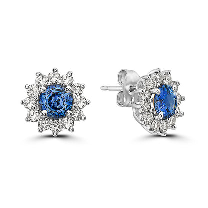 2 3/8 cts Blue Sapphire and Diamond Earrings in 14K White Gold by Birthstone - BirthStone.com