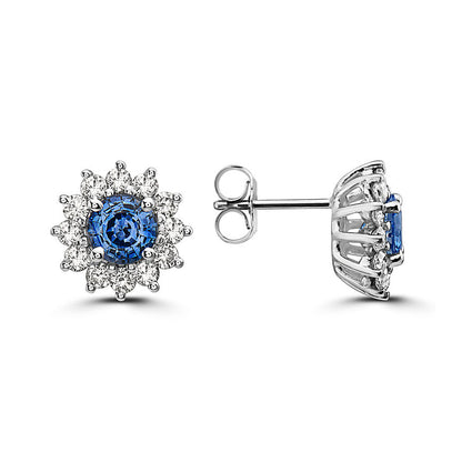 2 3/8 cts Blue Sapphire and Diamond Earrings in 14K White Gold by Birthstone - BirthStone.com