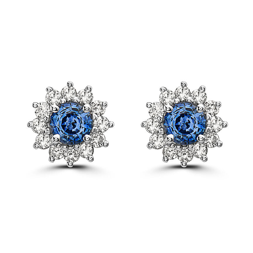 2 3/8 cts Blue Sapphire and Diamond Earrings in 14K White Gold by Birthstone - BirthStone.com