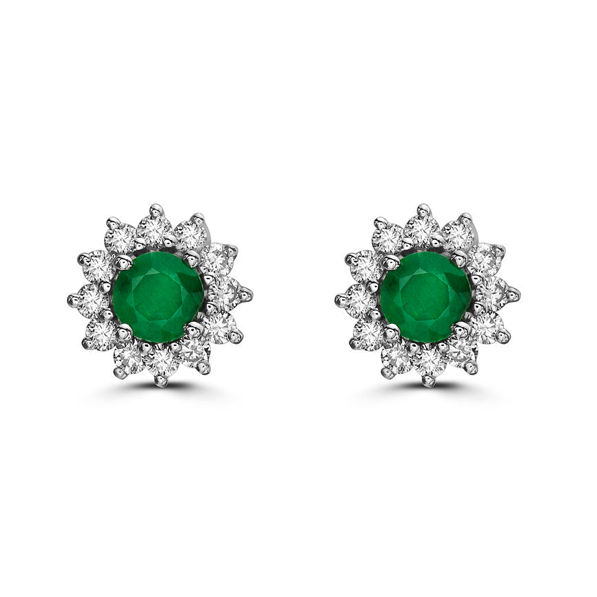 14K WHITE GOLD DIAMOND NEW EMERALD EARRINGS