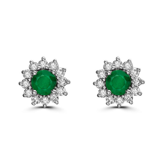 14K WHITE GOLD DIAMOND NEW EMERALD EARRINGS