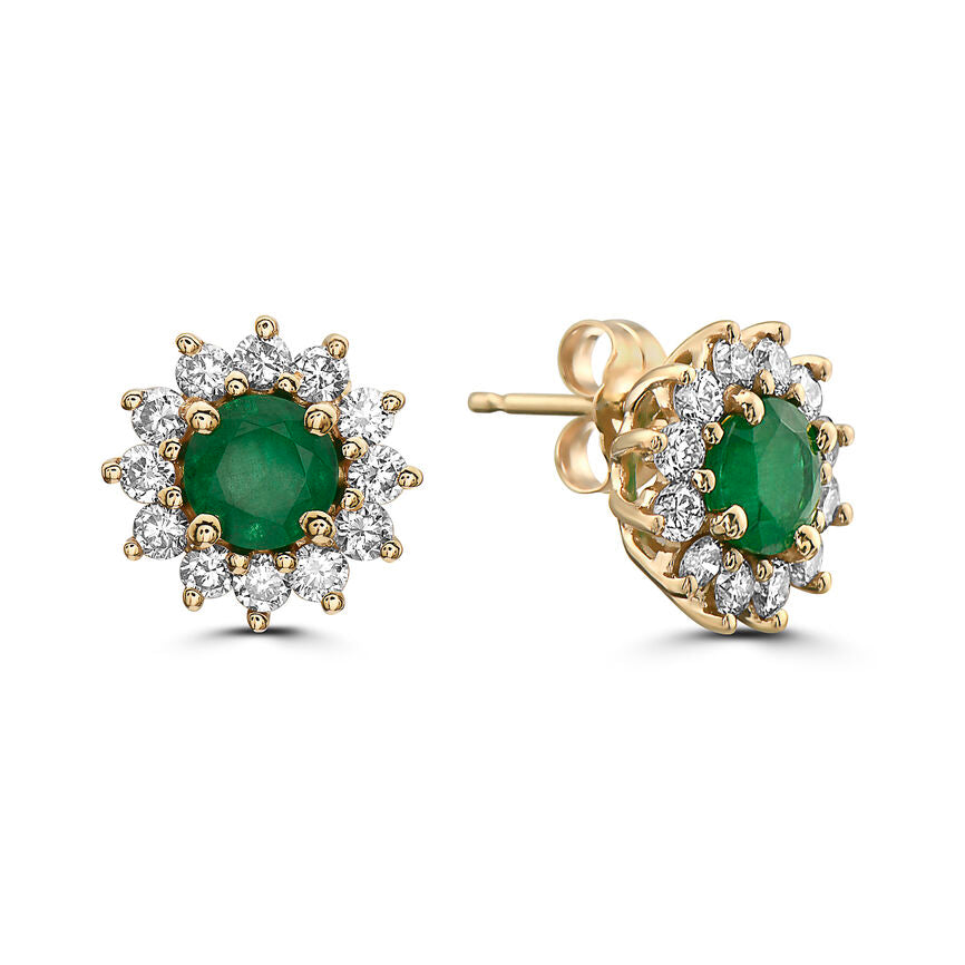 2 cts Green Emerald and Diamond Earrings in 14K Yellow Gold by Birthstone - BirthStone.com