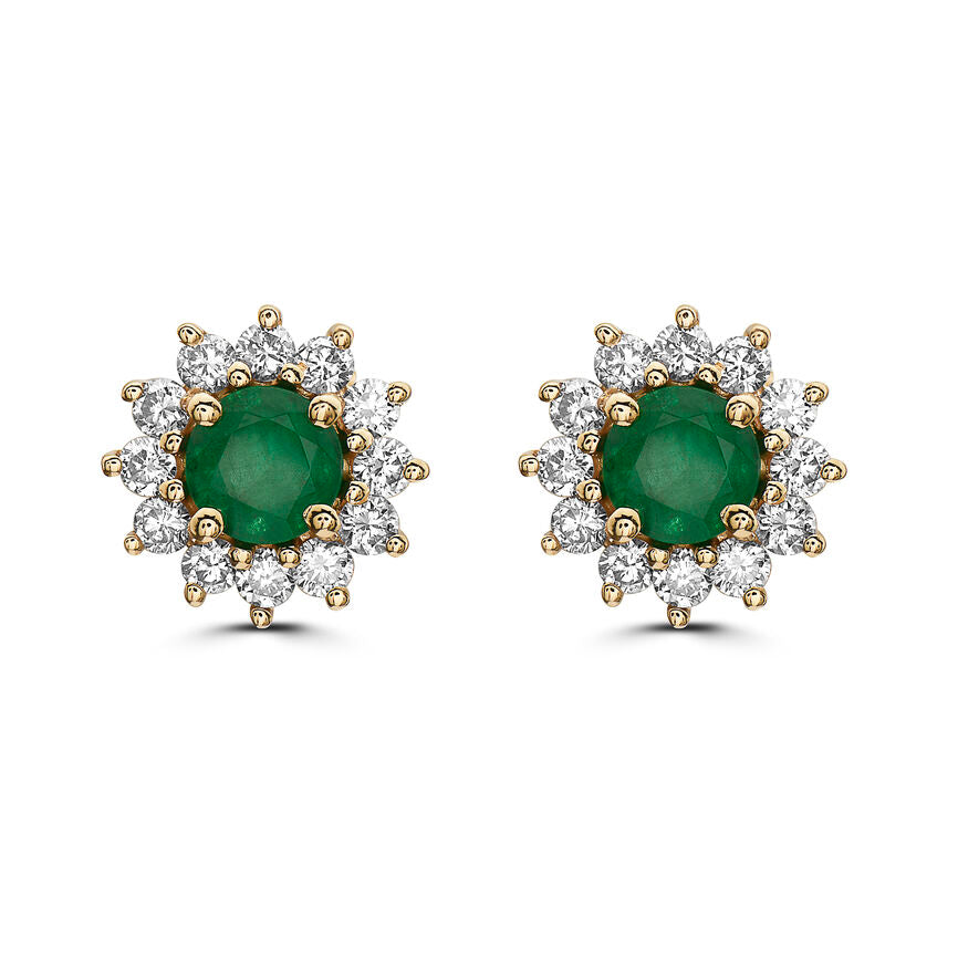 2 cts Green Emerald and Diamond Earrings in 14K Yellow Gold by Birthstone - BirthStone.com