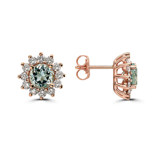 2 cts Blue Aquamarine and Diamond Earrings in 14K Rose Gold by Birthstone - BirthStone.com