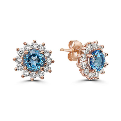 2 3/4 cts Blue Topaz and Diamond Earrings in 14K Rose Gold by Birthstone - BirthStone.com