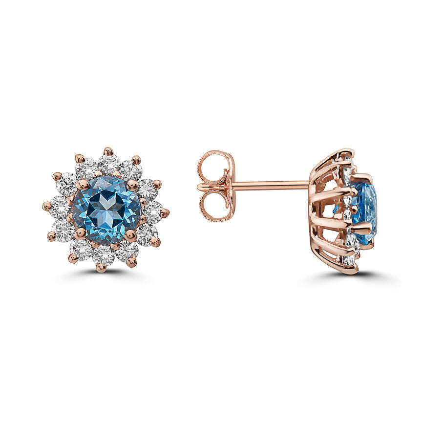 2 3/4 cts Blue Topaz and Diamond Earrings in 14K Rose Gold by Birthstone - BirthStone.com