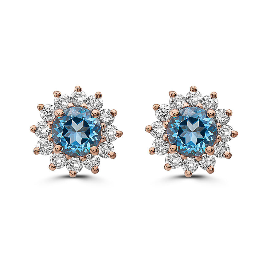 2 3/4 cts Blue Topaz and Diamond Earrings in 14K Rose Gold by Birthstone - BirthStone.com