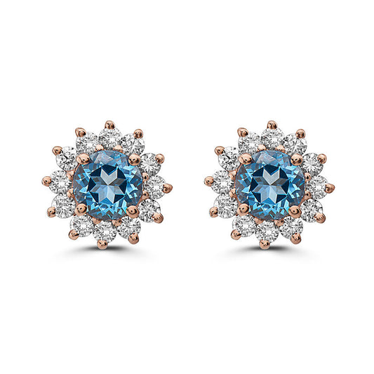 2 3/4 cts Blue Topaz and Diamond Earrings in 14K Rose Gold by Birthstone - BirthStone.com