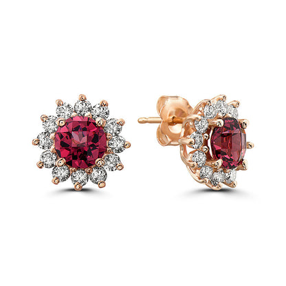 2 3/4 cts Red Rhodolite Garnet and Diamond Earrings in 14K Rose Gold by Birthstone - BirthStone.com