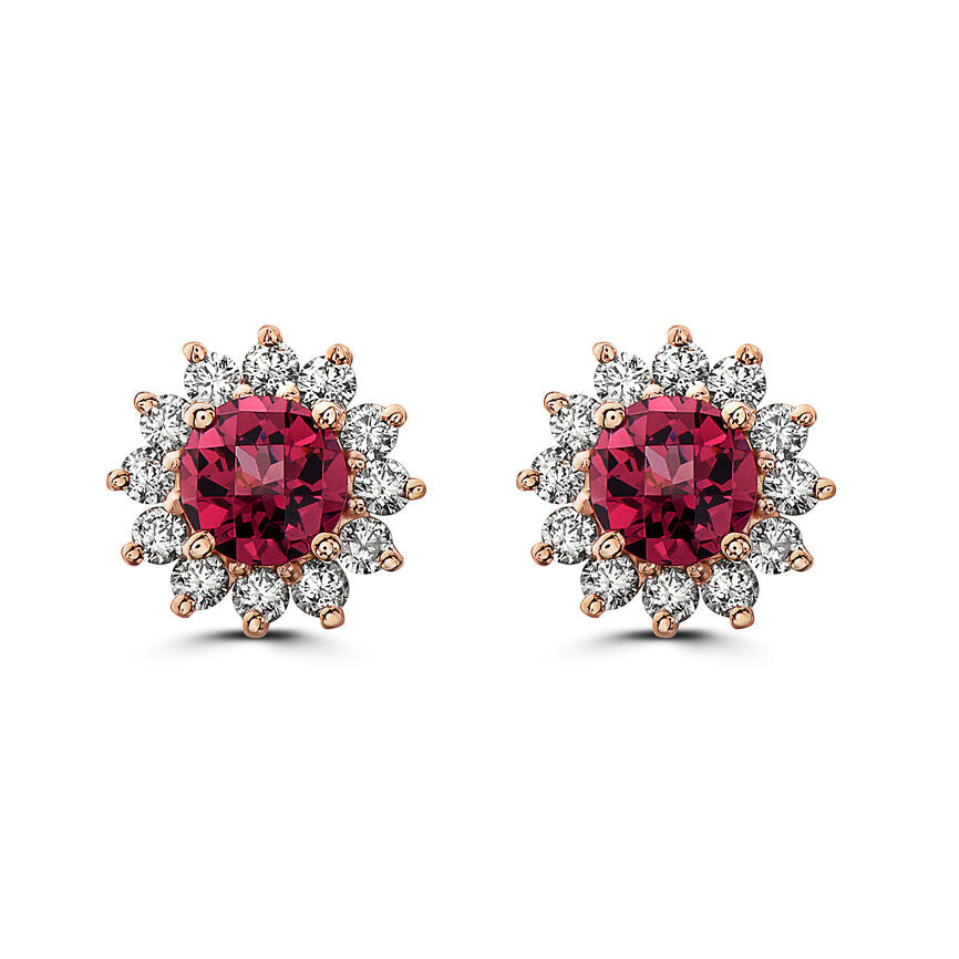 2 3/4 cts Red Rhodolite Garnet and Diamond Earrings in 14K Rose Gold by Birthstone - BirthStone.com