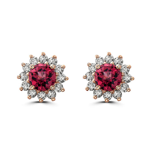 2 3/4 cts Red Rhodolite Garnet and Diamond Earrings in 14K Rose Gold by Birthstone - BirthStone.com