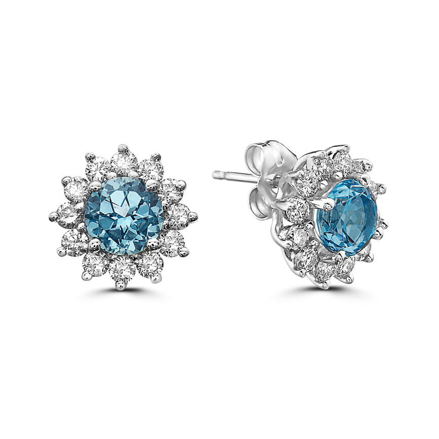 2 2/3 cts Blue Topaz and Diamond Earrings in 14K White Gold by Birthstone - BirthStone.com