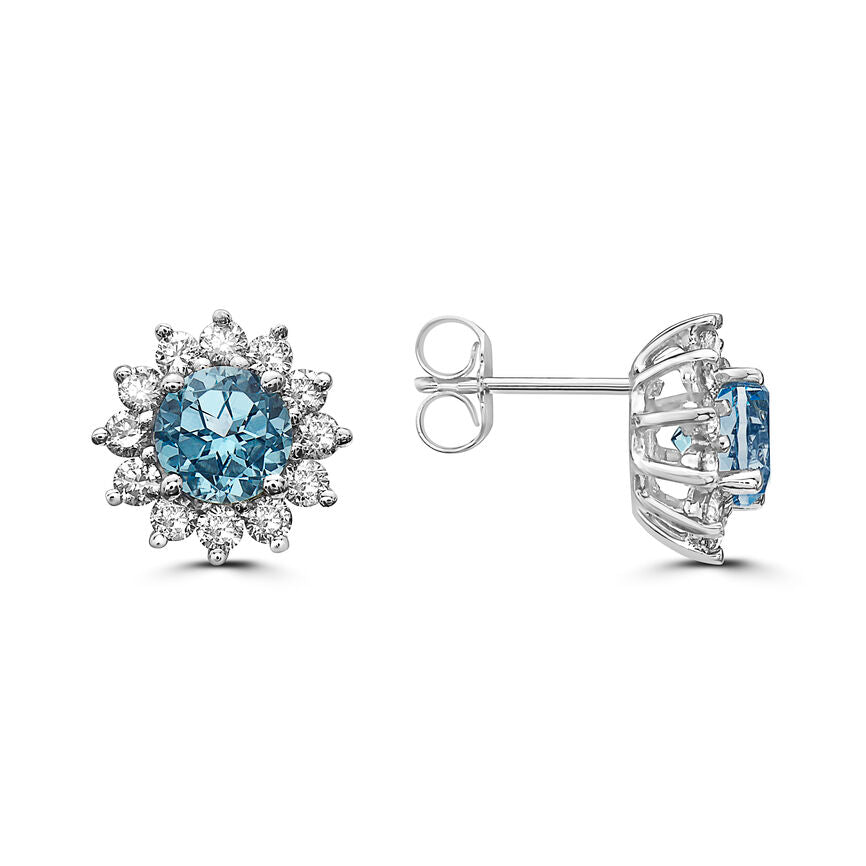 2 2/3 cts Blue Topaz and Diamond Earrings in 14K White Gold by Birthstone - BirthStone.com