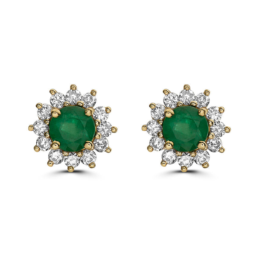 14K YELLOW GOLD DIAMOND NEW EMERALD EARRINGS