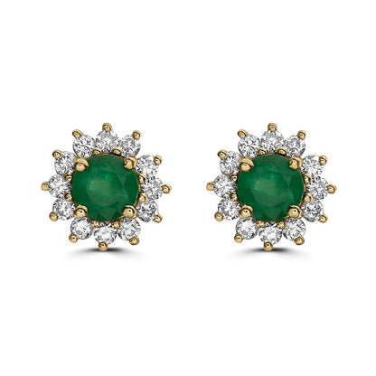 14K YELLOW GOLD DIAMOND NEW EMERALD EARRINGS