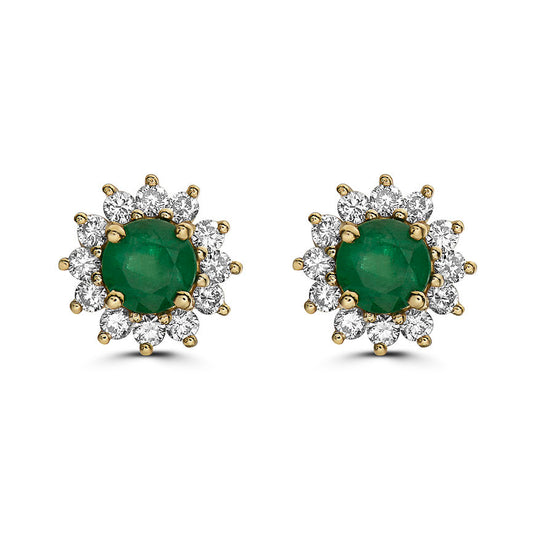 14K YELLOW GOLD DIAMOND NEW EMERALD EARRINGS