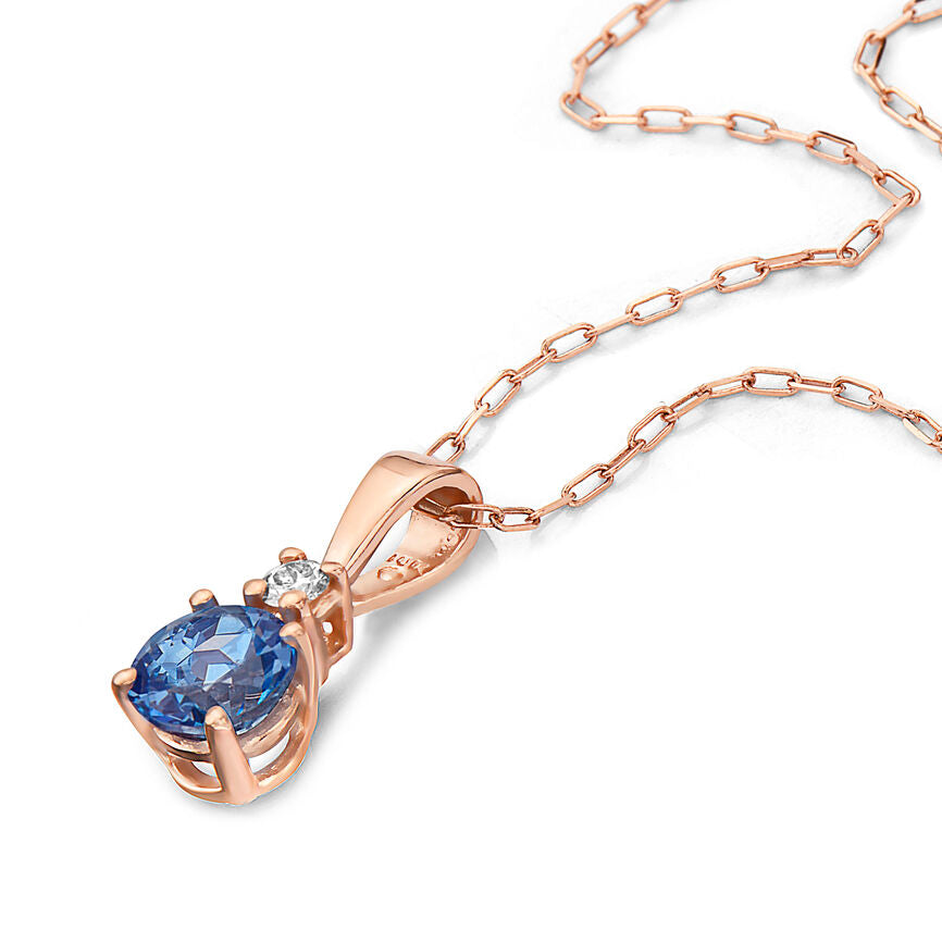 5/8 cts Blue Topaz and Diamond Necklace in 14K Rose Gold by Birthstone - BirthStone.com