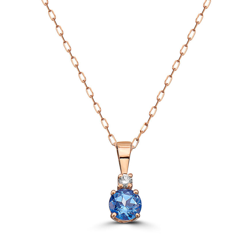 5/8 cts Blue Topaz and Diamond Necklace in 14K Rose Gold by Birthstone - BirthStone.com