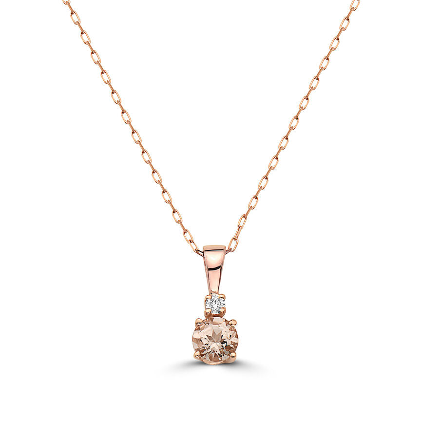 3/8 cts Pink Morganite and Diamond Necklace in 14K Rose Gold by Birthstone - BirthStone.com