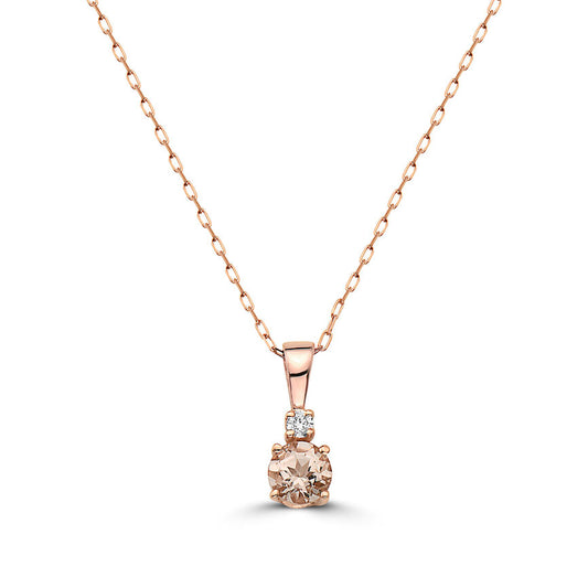 3/8 cts Pink Morganite and Diamond Necklace in 14K Rose Gold by Birthstone - BirthStone.com