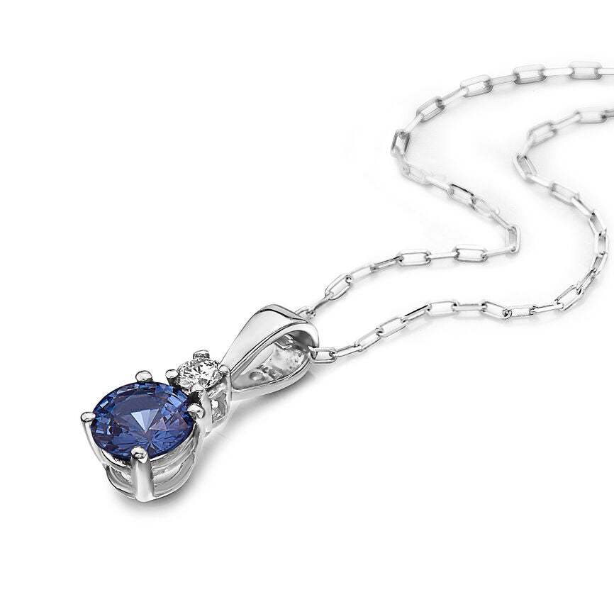 1/2 cts Blue Sapphire and Diamond Necklace in 14K White Gold by Birthstone - BirthStone.com