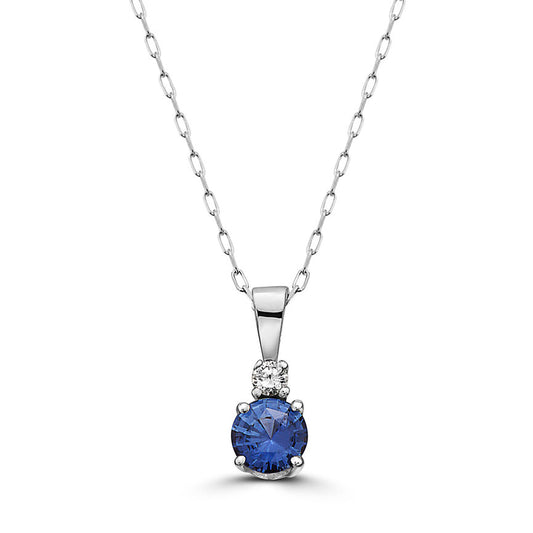 1/2 cts Blue Sapphire and Diamond Necklace in 14K White Gold by Birthstone - BirthStone.com