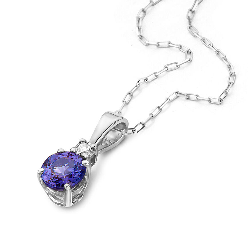 1/2 cts Blue Tanzanite and Diamond Necklace in 14K White Gold by Birthstone - BirthStone.com