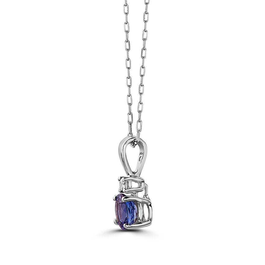 1/2 cts Blue Tanzanite and Diamond Necklace in 14K White Gold by Birthstone - BirthStone.com