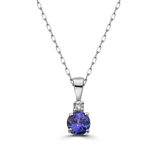 1/2 cts Blue Tanzanite and Diamond Necklace in 14K White Gold by Birthstone - BirthStone.com