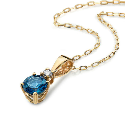 1/2 cts Blue London Blue Topaz and Diamond Necklace in 14K Yellow Gold by Birthstone - BirthStone.com