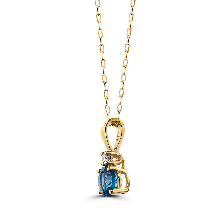 1/2 cts Blue London Blue Topaz and Diamond Necklace in 14K Yellow Gold by Birthstone - BirthStone.com