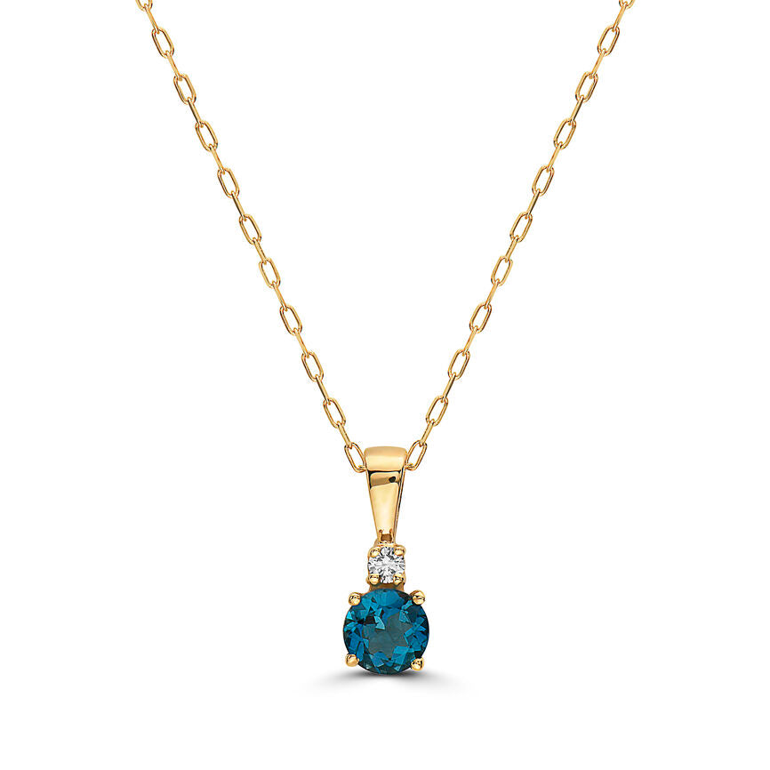 1/2 cts Blue London Blue Topaz and Diamond Necklace in 14K Yellow Gold by Birthstone - BirthStone.com