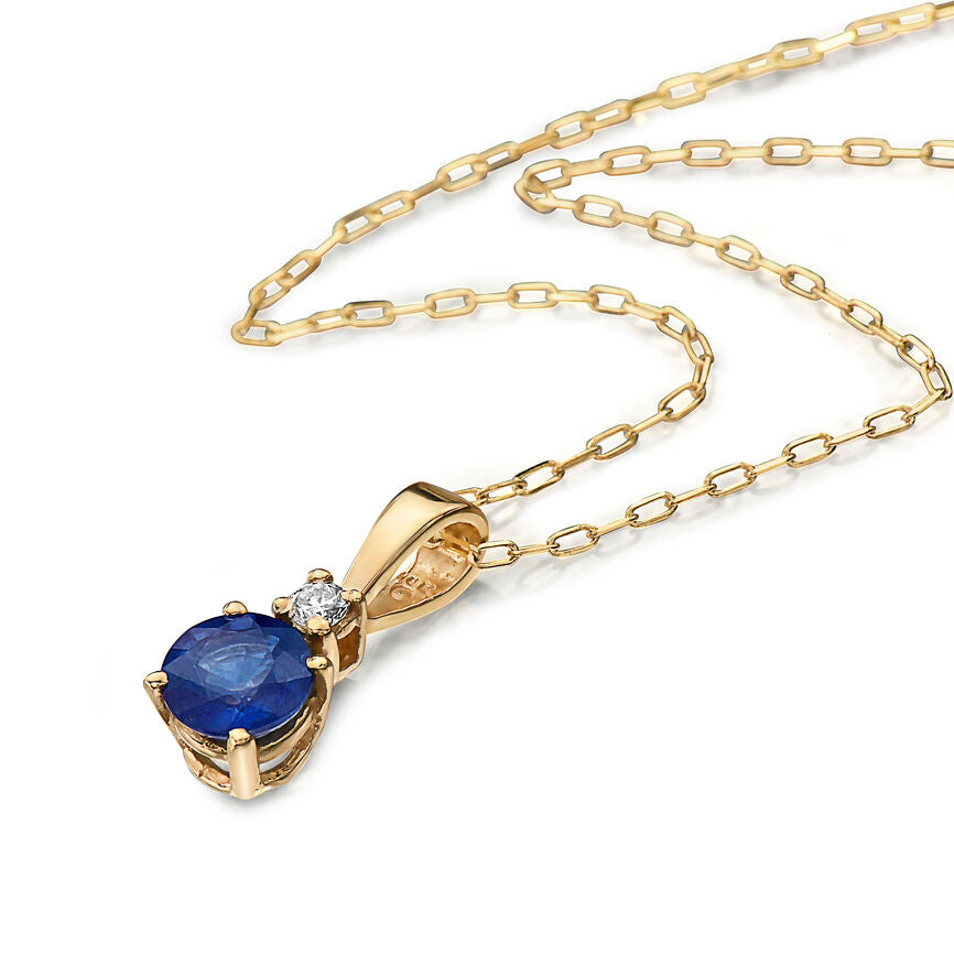 1/2 cts Blue Sapphire and Diamond Necklace in 14K Yellow Gold by Birthstone - BirthStone.com