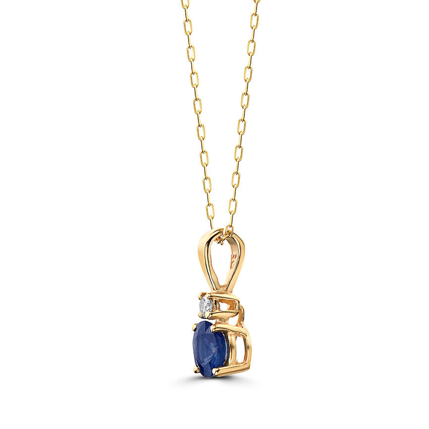 1/2 cts Blue Sapphire and Diamond Necklace in 14K Yellow Gold by Birthstone - BirthStone.com