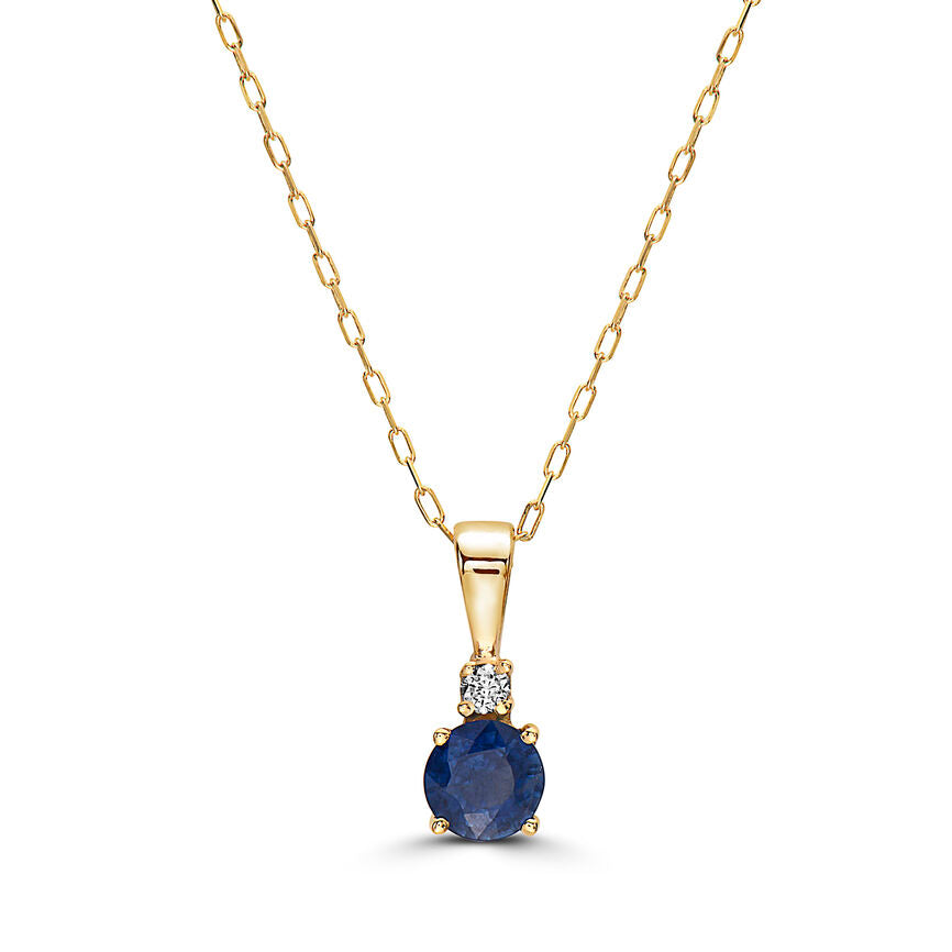 1/2 cts Blue Sapphire and Diamond Necklace in 14K Yellow Gold by Birthstone - BirthStone.com