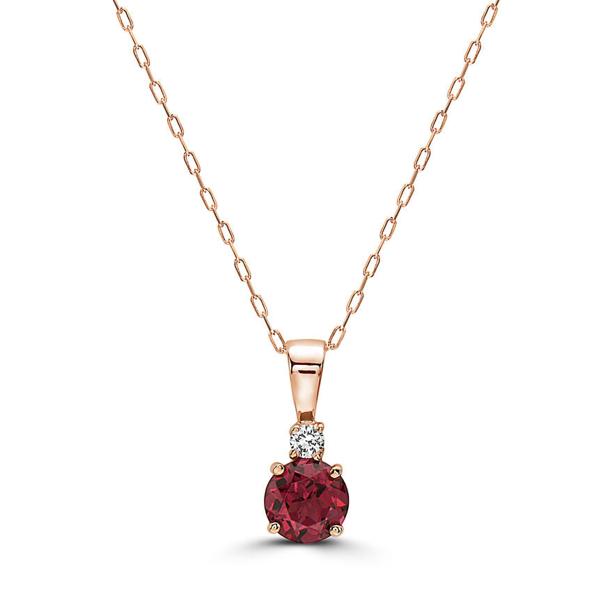 2/3 cts Red Rhodolite Garnet and Diamond Necklace in 14K Rose Gold by Birthstone - BirthStone.com