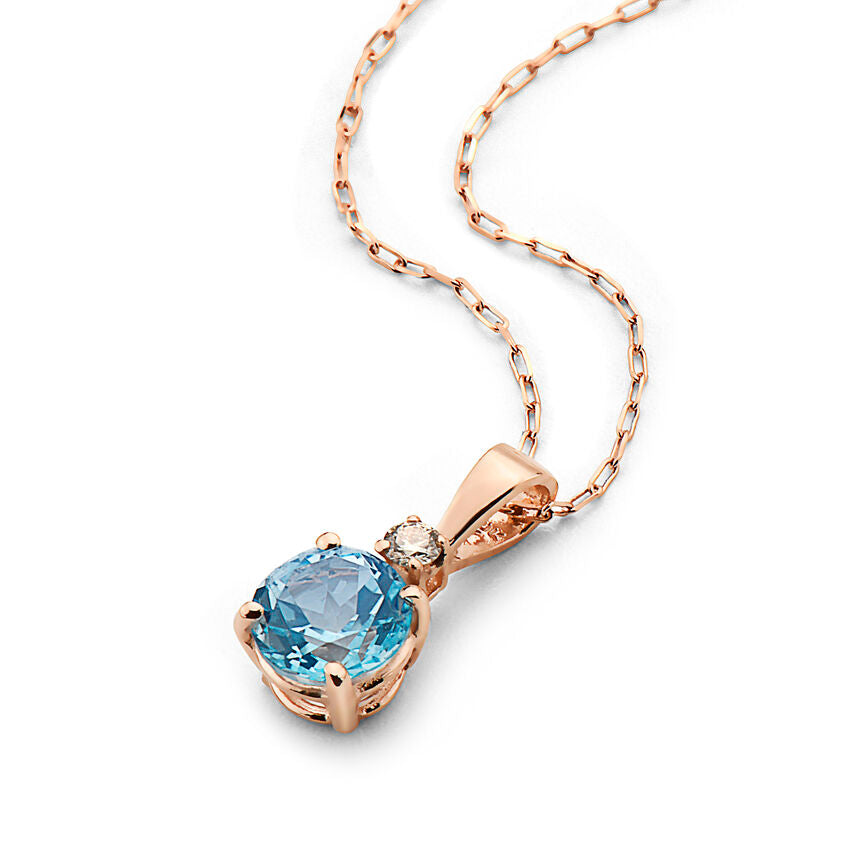 1 cts Blue Topaz and Diamond Necklace in 14K Rose Gold by Birthstone - BirthStone.com