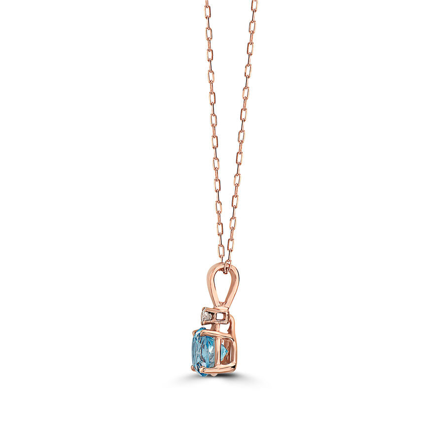 1 cts Blue Topaz and Diamond Necklace in 14K Rose Gold by Birthstone - BirthStone.com