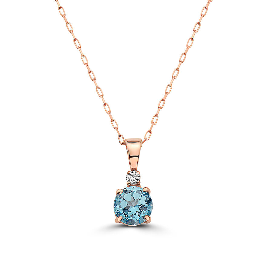 1 cts Blue Topaz and Diamond Necklace in 14K Rose Gold by Birthstone - BirthStone.com