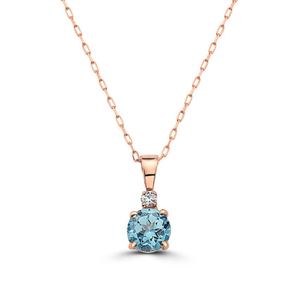 1 cts Blue Topaz and Diamond Necklace in 14K Rose Gold by Birthstone - BirthStone.com