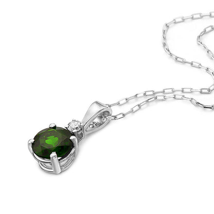 1 cts Green Chrom Diopside and Diamond Necklace in 14K White Gold by Birthstone - BirthStone.com