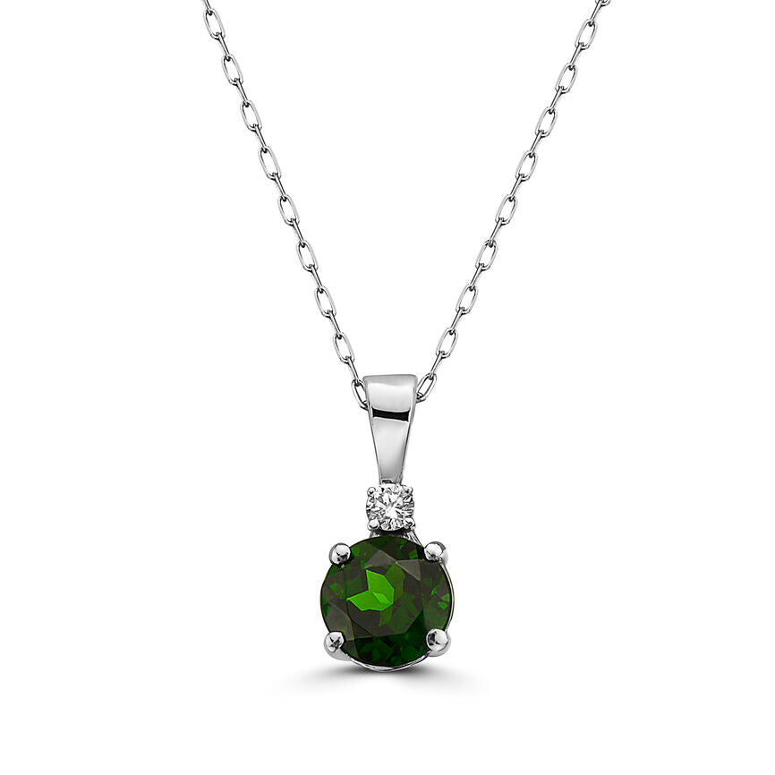 1 cts Green Chrom Diopside and Diamond Necklace in 14K White Gold by Birthstone - BirthStone.com